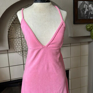 Bubble gum Pink terry cloth dress low back and deep v neck size small / medium